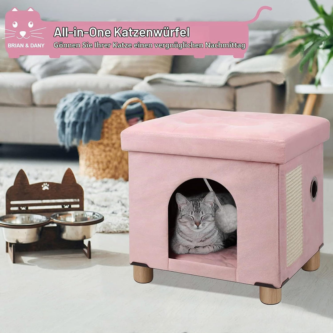 BRIAN &amp; DANY Faltbare Katzenhöhle Grosse Katzen, Katzenhaus mit Kratzbrett und Spielball, Katzen Höh