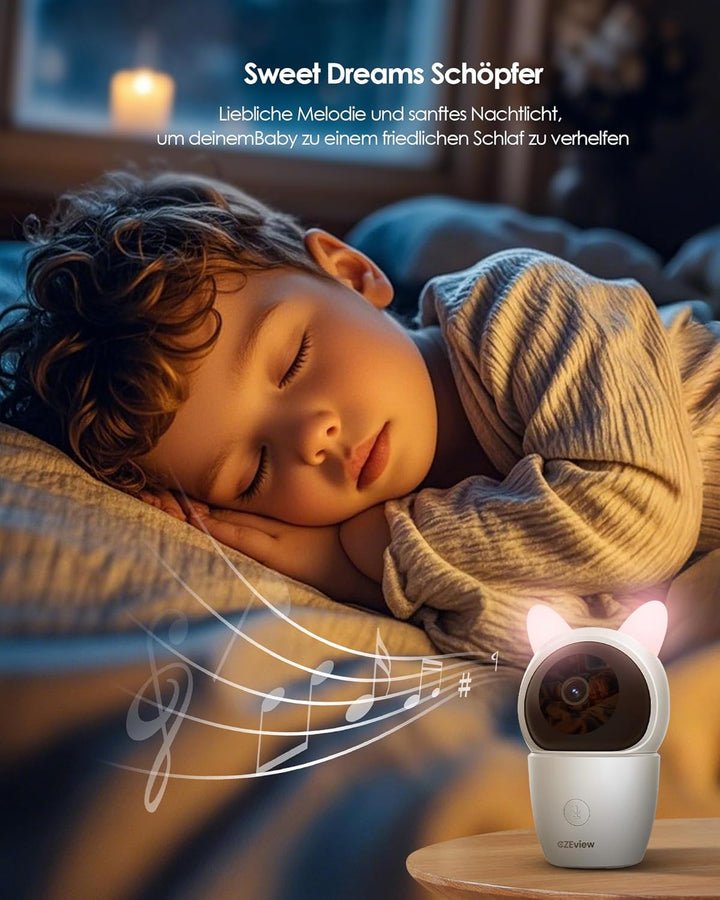 CZEview Babyphone mit 2 Kameras und APP, 2K/5,0 Zoll WLAN Babyfon mit Split-Screen, PTZ 360°, 4× Zoo