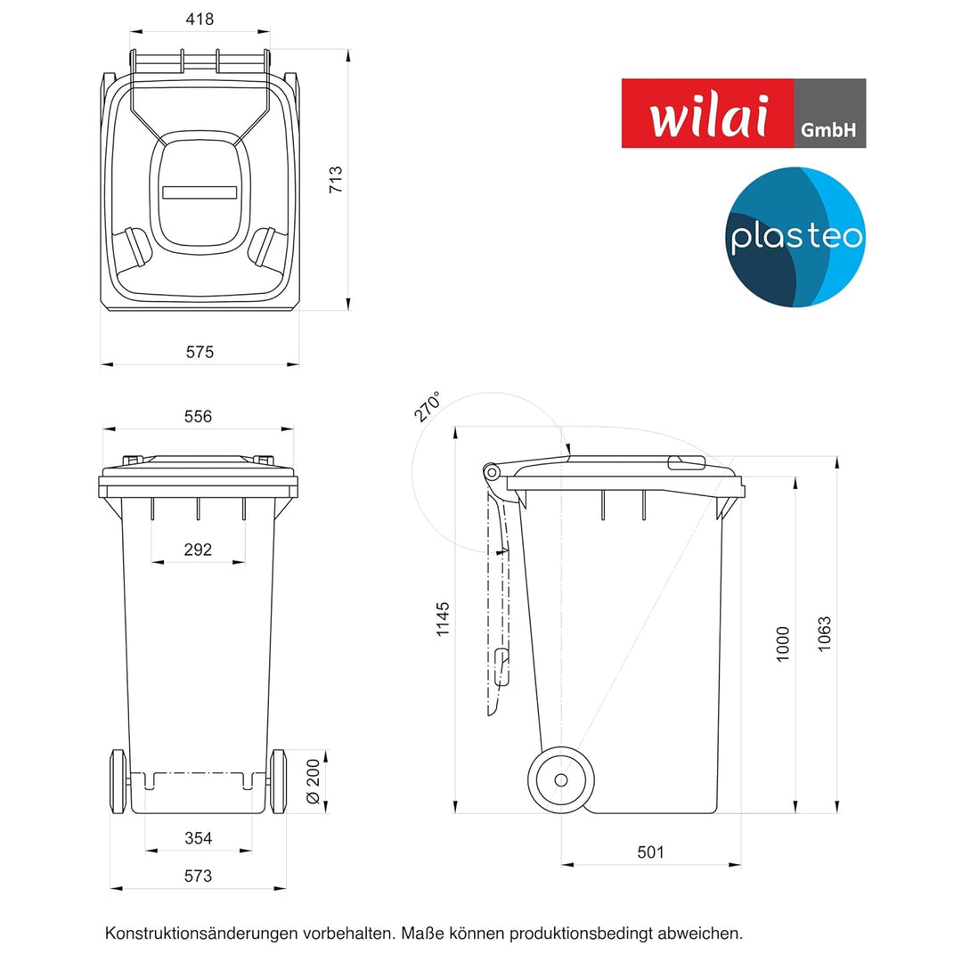 plasteo 240 Liter Graue Mülltonne – Robuster Abfallbehälter für Mülltrennung – Wetterfest & Langlebi