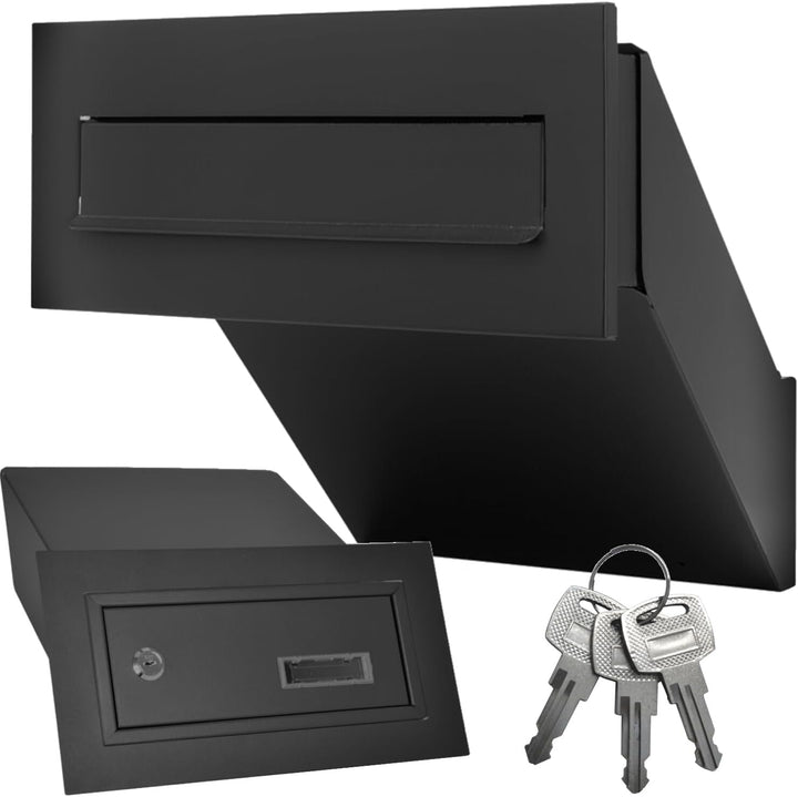 Mauerdurchwurf Briefkasten Schwarz Matt RAL 9017 mit Rahmen Einbaubriefkasten XXL Wandstärke 260–420
