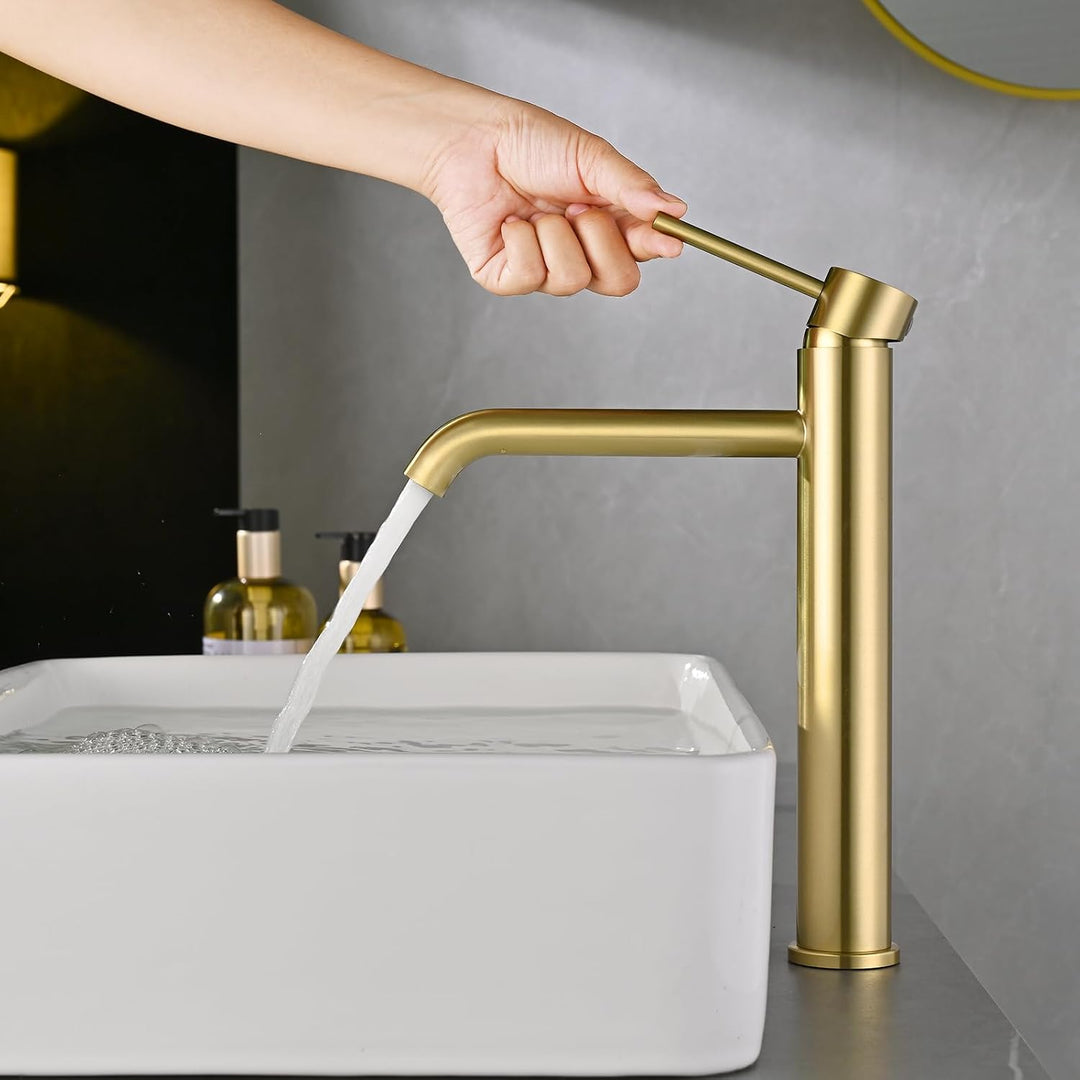 Waschtischarmatur Hoch, DETBOM Wasserhahn Bad-Mischbatterie, Keramischem Ventilkern, Armatur für Was