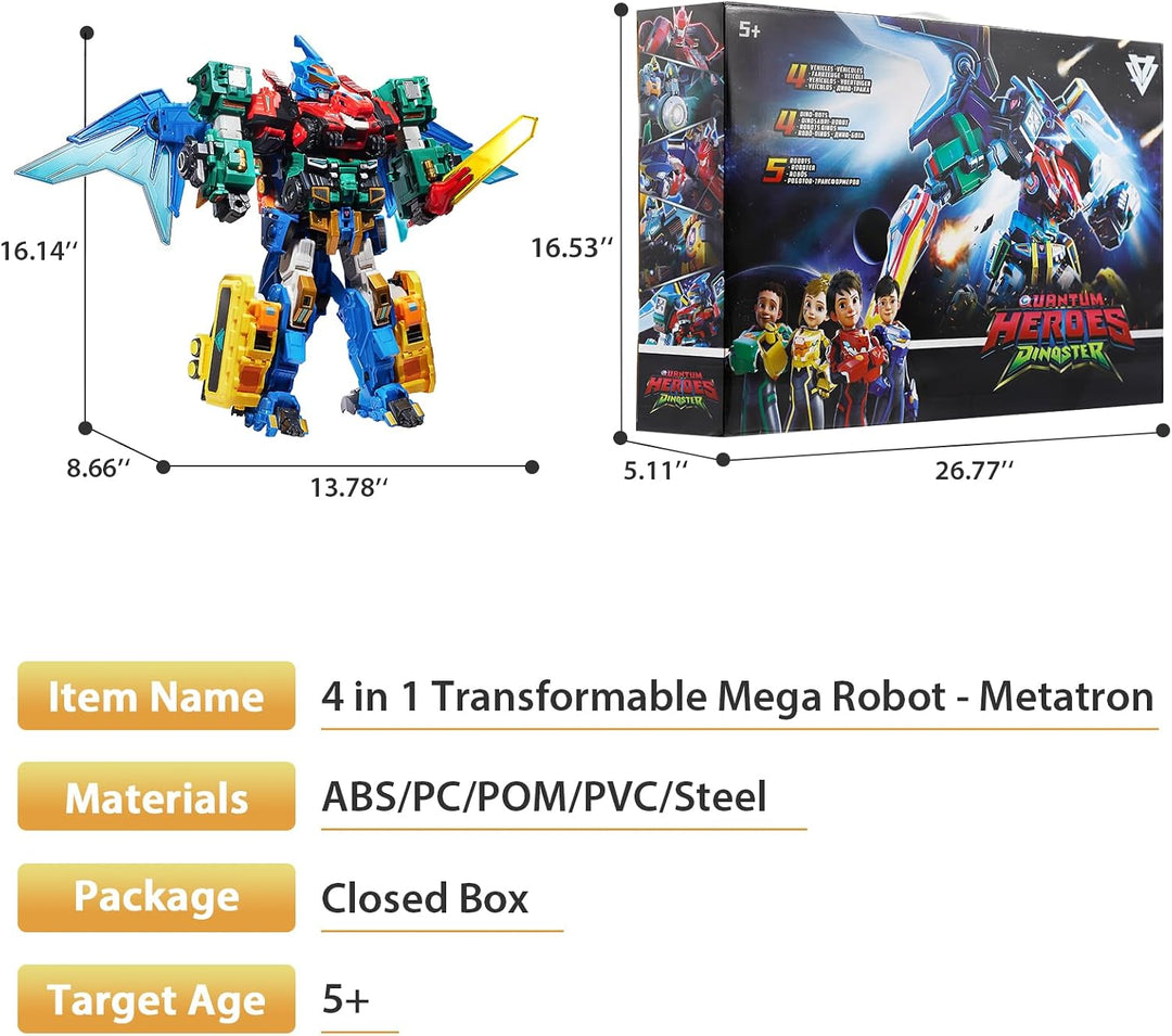 Quantum Heroes DINOSTER 4 in 1 Transforming Robot Mega Robot Metatron 16 in | Spielzeug zum Verwande