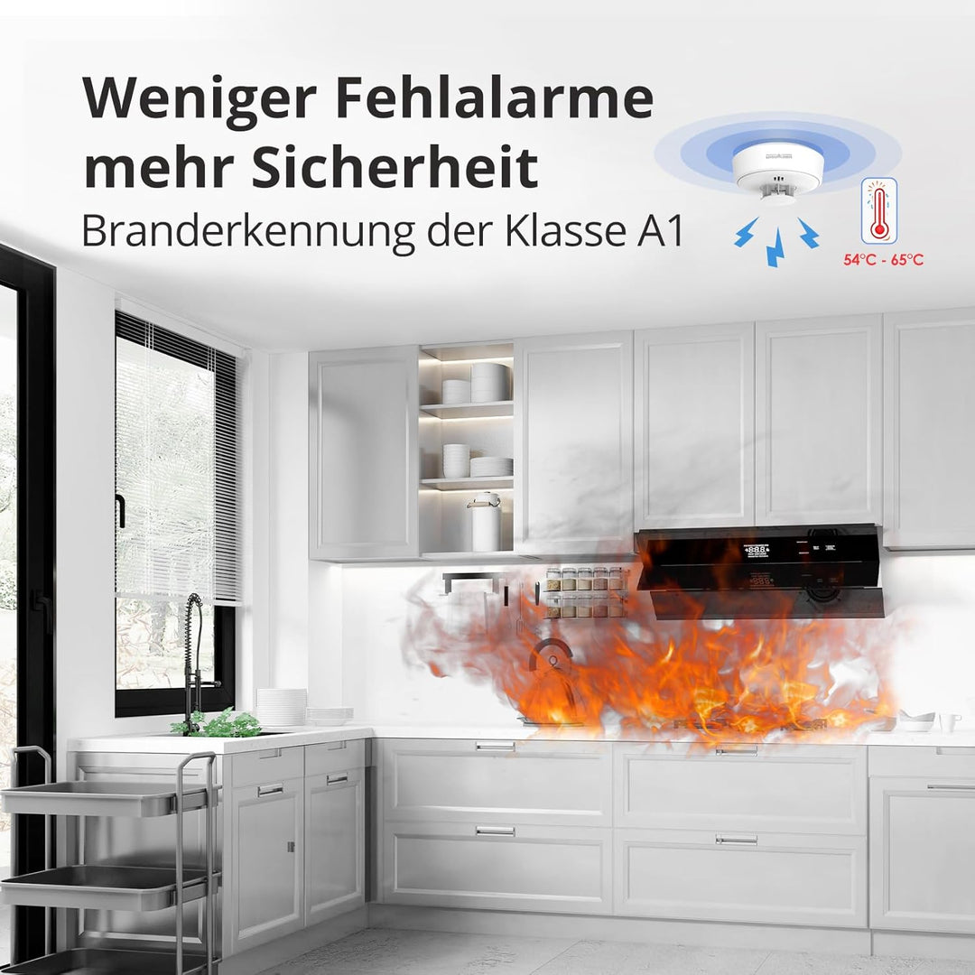 Hitzewarnmelder, 10 Jahre Batterie, Hitzewarnmelder für die Küche kann ferngesteuert stummgeschaltet