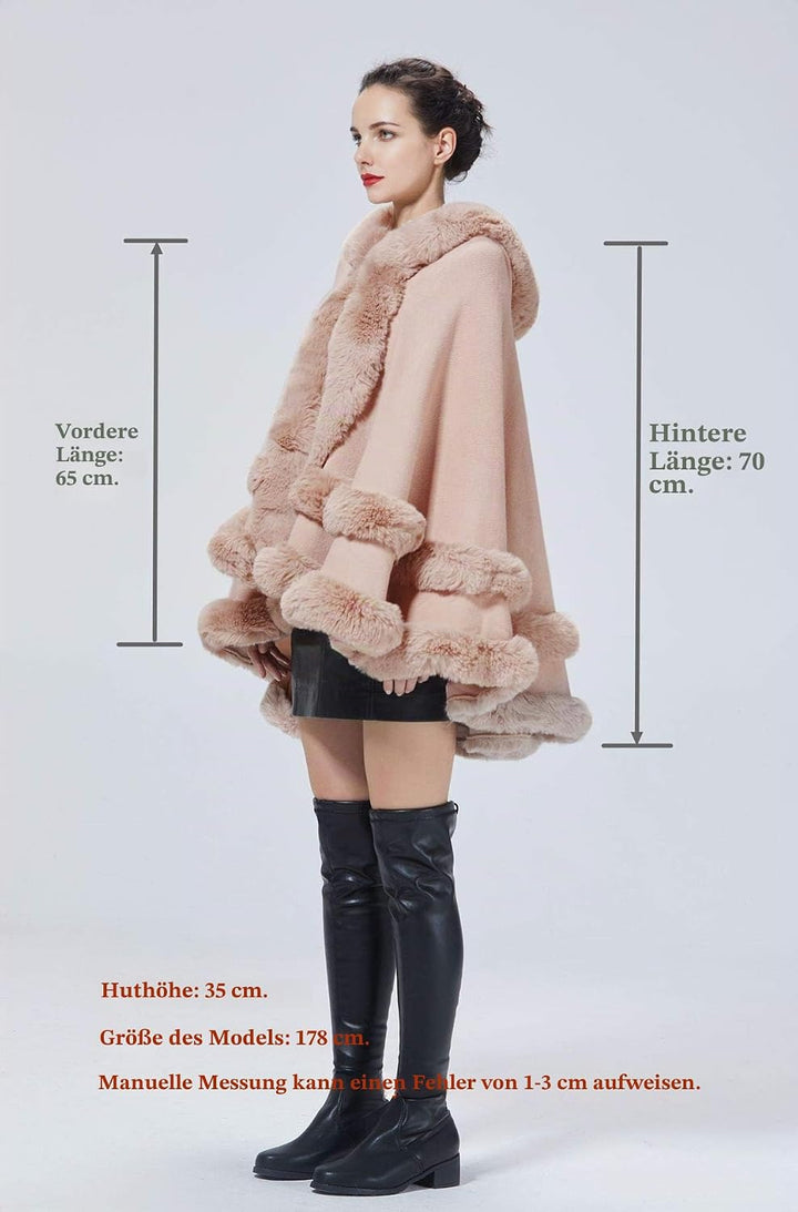BEAUTELICATE Kunstpelz Umhang Poncho Damen Stola Braut Cape Mit Kapuze Für Winter Hochzeit Abend Par