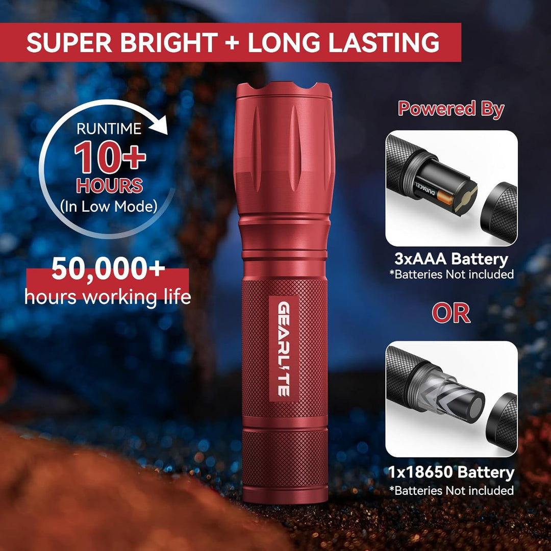 GEARLITE LED Taschenlampe Batteriebetrieben 2 Stücke, 2000 Lumen Extrem Hell Mit 5 Modi, IP65 Wasser