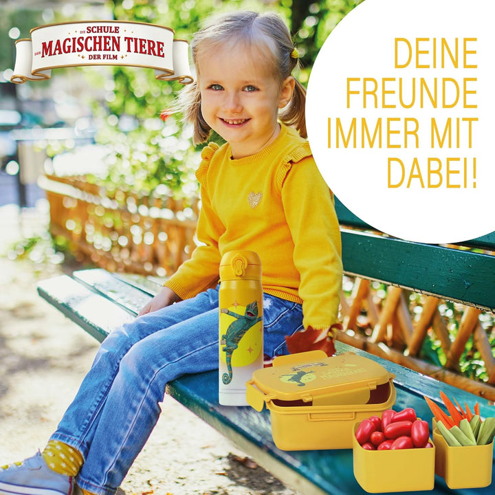 AWAVE Die Schule der Magischen Tiere Brotdose Kinder mit Fächern rPET Gelb Caspar Snackbox 1 L mit D