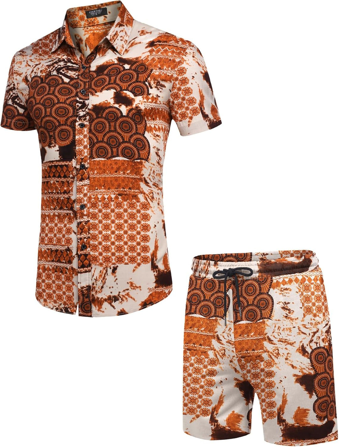 COOFANDY Herren Hemd Kurzarm Sommerhemd Floral Hawaiihemd Flamingo Party Hemden und Shorts Set Stran