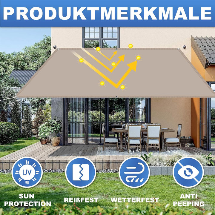Sonnensegel Wasserdicht Rechteckig mit Ösen 2x3M, Markisenstoff 95% UV Schutz, Sonnenschutz Markise