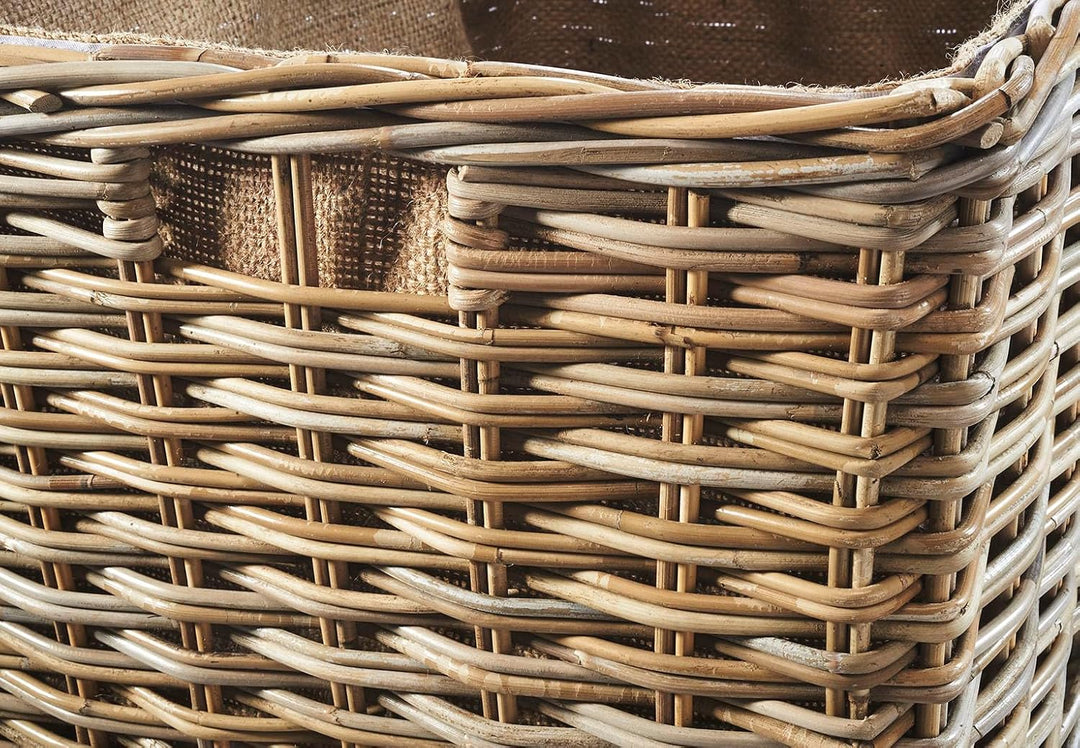 Kobolo Kaminholzwagen mit Rollen Holzkorb für Kaminholz - Rattan - mit Innenfutter aus Leinen