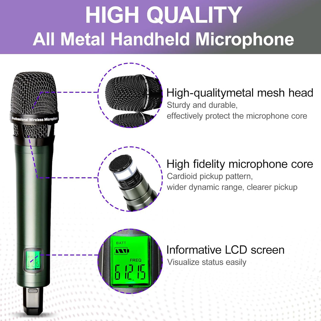 Depusheng DR666 Professionelles drahtloses Karaoke Mikrofon doppeltes drahtloses Handmikrofon Metall