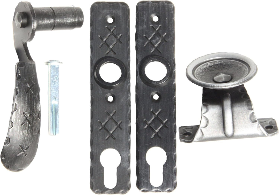 UHRIG Retro Türklinke rechts mit Stossgriff - fürs Gartentor uvm. - Schmiede-Eisen - verzinkte Drück