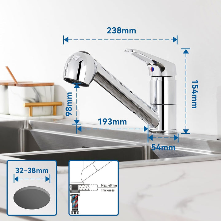Auralum Einhebel Küchenarmatur mit 2 Strahlarten Geschirrbrause Wasserhahn Küche ausziehbar Spültisc