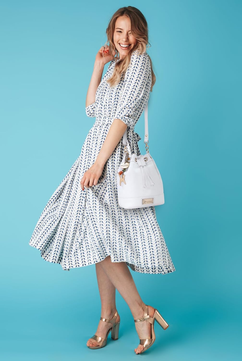 Catwalk Collection Handbags - Leder - Damen Umhängetasche mit Kordelzug - Verstellbaren Gurt - ROCHE