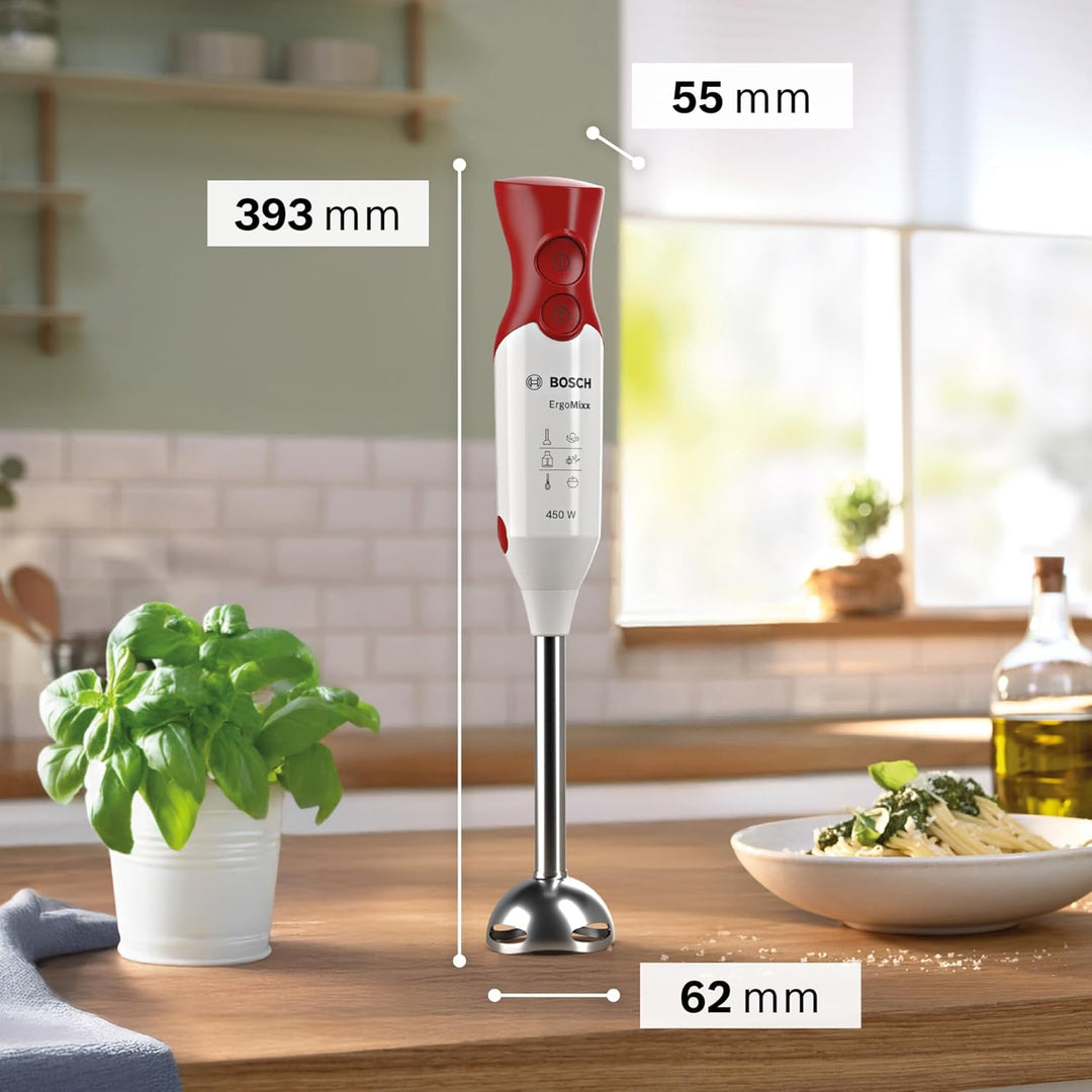 Bosch Hausgeräte Stabmixer ErgoMixx MSM66110, Edelstahl-Mixfuss, Mix- und Messbecher, 2 Geschwindigk