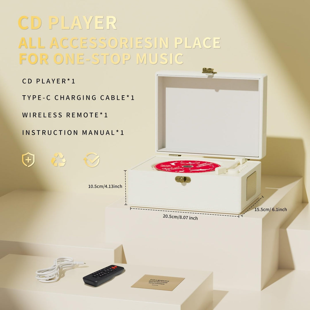 Yintiny Wiederaufladbarer CD-Player aus Leder mit Lautsprechern; Bluetooth-Sender; Festival-Geschenk