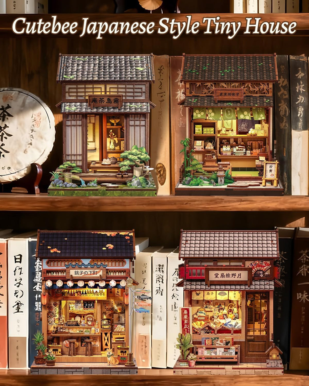 CUTEBEE Book Nook Kit - Puppenhaus für Erwachsene, DIY Miniatur Japanisches Tee Haus Selber Bauen Ba