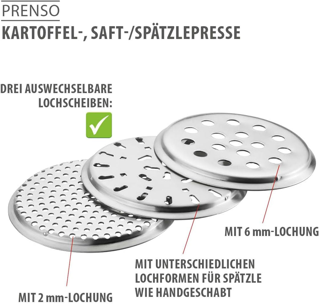 GEFU 89440 Kartoffel-, Saft- und Spätzlepresse PRENSO, für feines Kartoffelpüree, selbstgemachte Spä