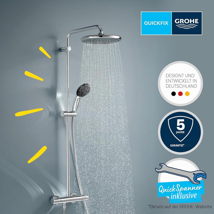 GROHE Vitalio 250, Duschsystem wassersparend 8l pro Min (Regendusche mit Thermostat und schwenkbarem