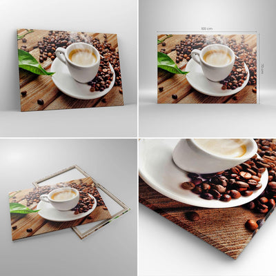 Bilder auf Leinwand 100x70cm Leinwandbild Kaffee Tasse Espresso heiss Gross Wanddeko Bild Schlafzimm