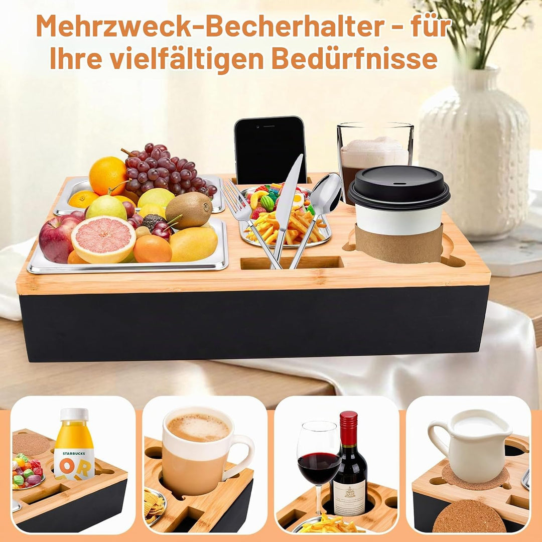 Couchbar Snackbox-Sofatablett Mit 2 Edelstahlschalen &amp; Gewürzschale,Sofa Tablett,Abnehmbarer Magnet-
