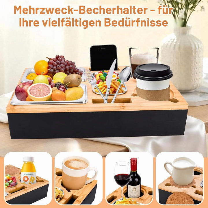 Couchbar Snackbox-Sofatablett Mit 2 Edelstahlschalen &amp; Gewürzschale,Sofa Tablett,Abnehmbarer Magnet-