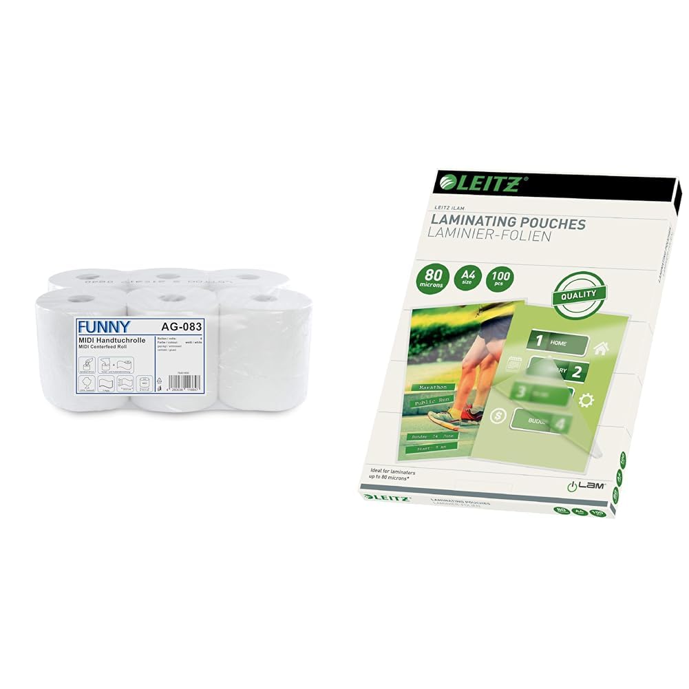 Funny Handtuchrolle & Leitz Heisslaminierfolien A4 80 mic, Hochwertige Laminierfolien im 100er Pack,