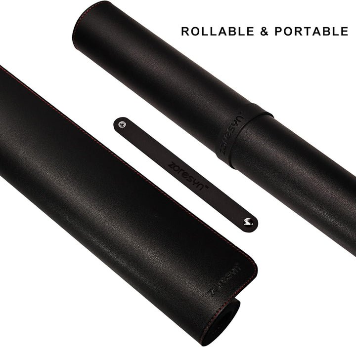 ZORESYN Profi Schreibtischmatte 140x40cm Schwarz - wasserdichte PU-Leder Unterlage für schmale Tisch