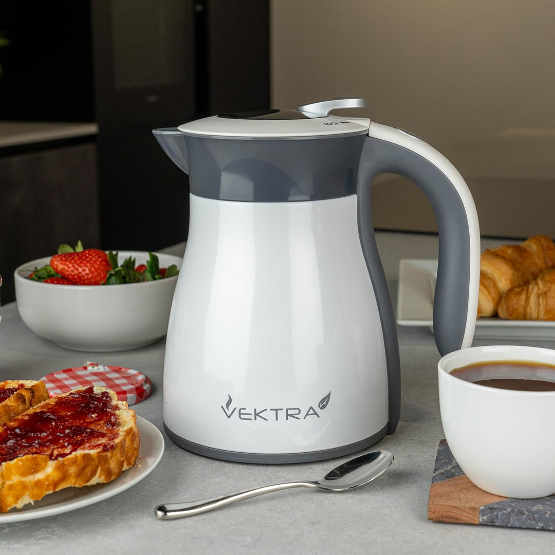 Vektra VEK-1701W Vakuumisolierter Wasserkocher 1,7 L Edelstahl Doppelwandig EU-Stecker, Thermoskanne