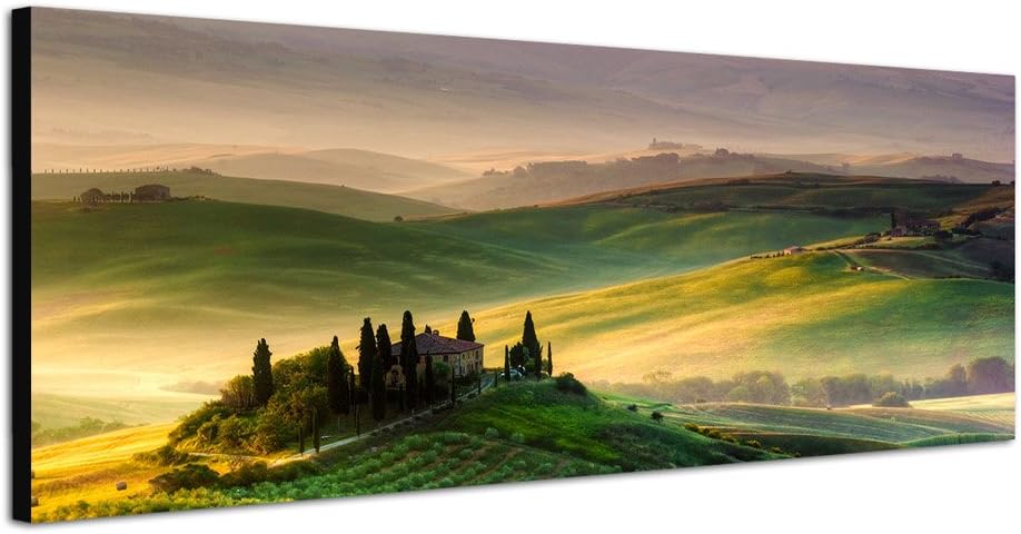 Paul Sinus Art Panoramabild auf Leinwand und Keilrahmen 120x40cm Toskana Landschaft Weinberge Wiesen