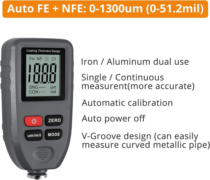 Neoteck Schichtdickenmessgerät Dickenmesser Auto mit LCD Display Automatische Ablesung Schichtdicken