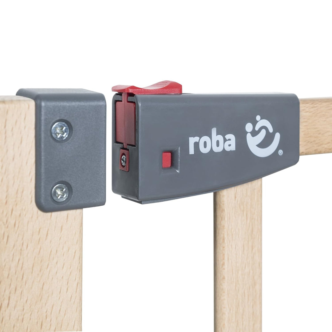 roba Türschutzgitter Safety Up - Verstellbreite 70 - 118,5 cm - Schutzgitter aus Holz mit Ampelfunkt