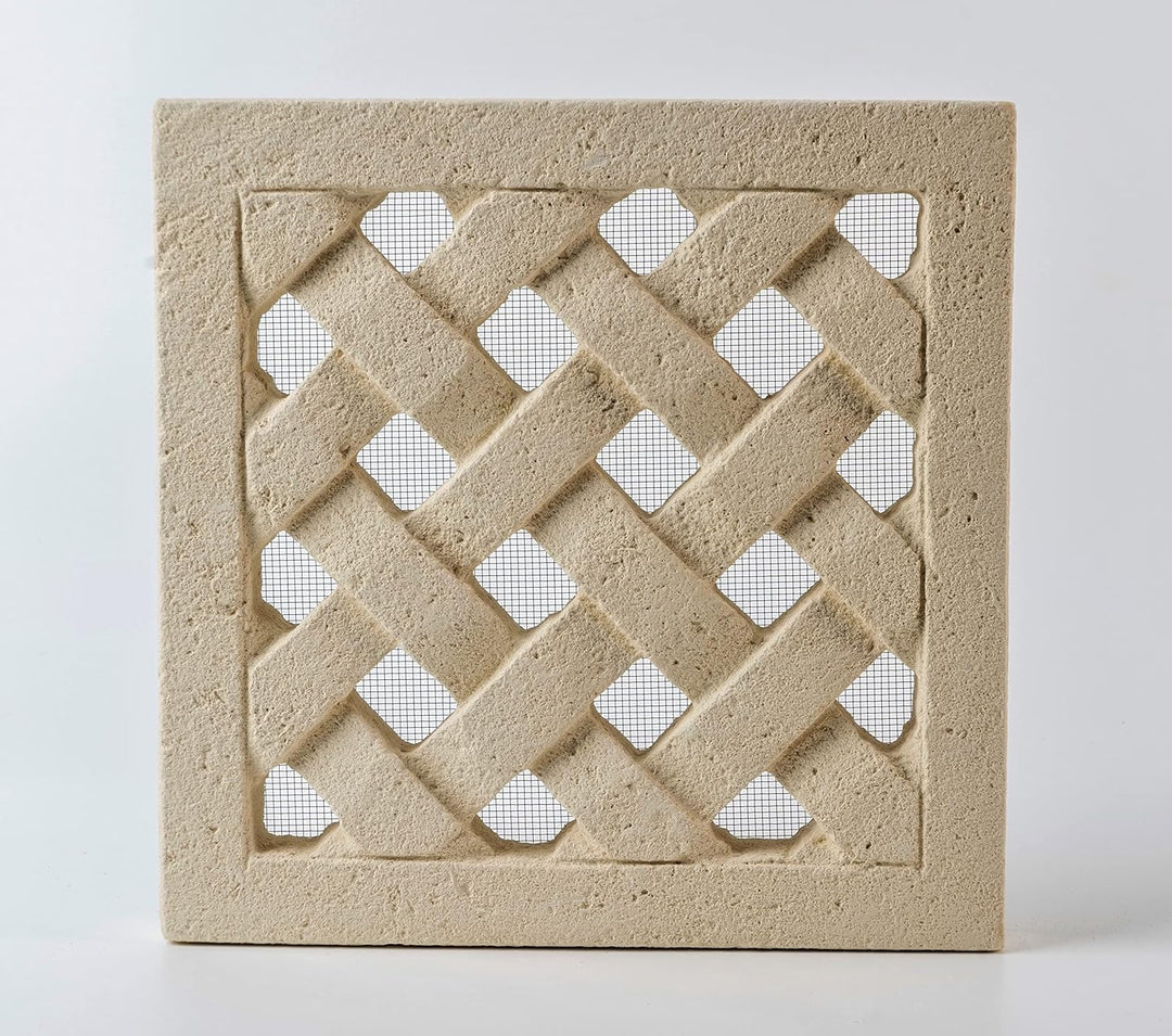 Quadratisches Lüftungsgitter aus Matera-Stein, cm20x20, externe und interne Verwendung. Handgefertig