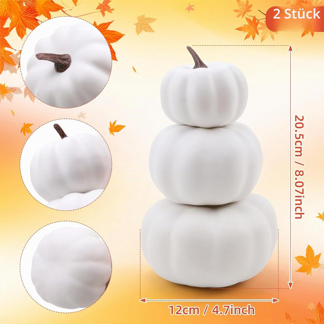 Gresorth 2 Pack Weiss Kürbisse Stapelbar Gefälschte Künstliche Halloween Deko DIY Lackierbar Kürbis