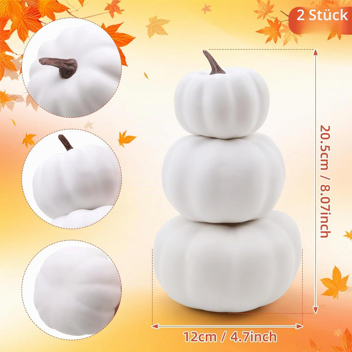 Gresorth 2 Pack Weiss Kürbisse Stapelbar Gefälschte Künstliche Halloween Deko DIY Lackierbar Kürbis
