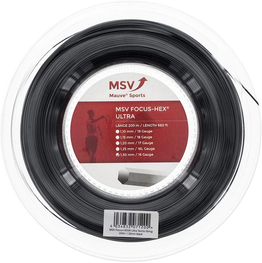 MSV Unisex – Erwachsene Focus-hex Ultra Saitenrolle 200m-Schwarz Tennis-Saite Einheitsgrösse Schwarz