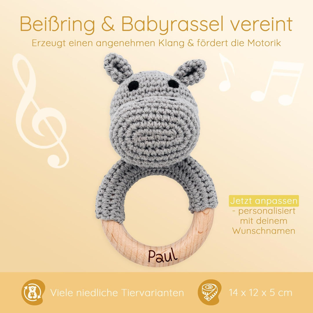 Bärenfreunde® - Personalisierter Beissring Baby - Niedlicher Greifling für Baby&