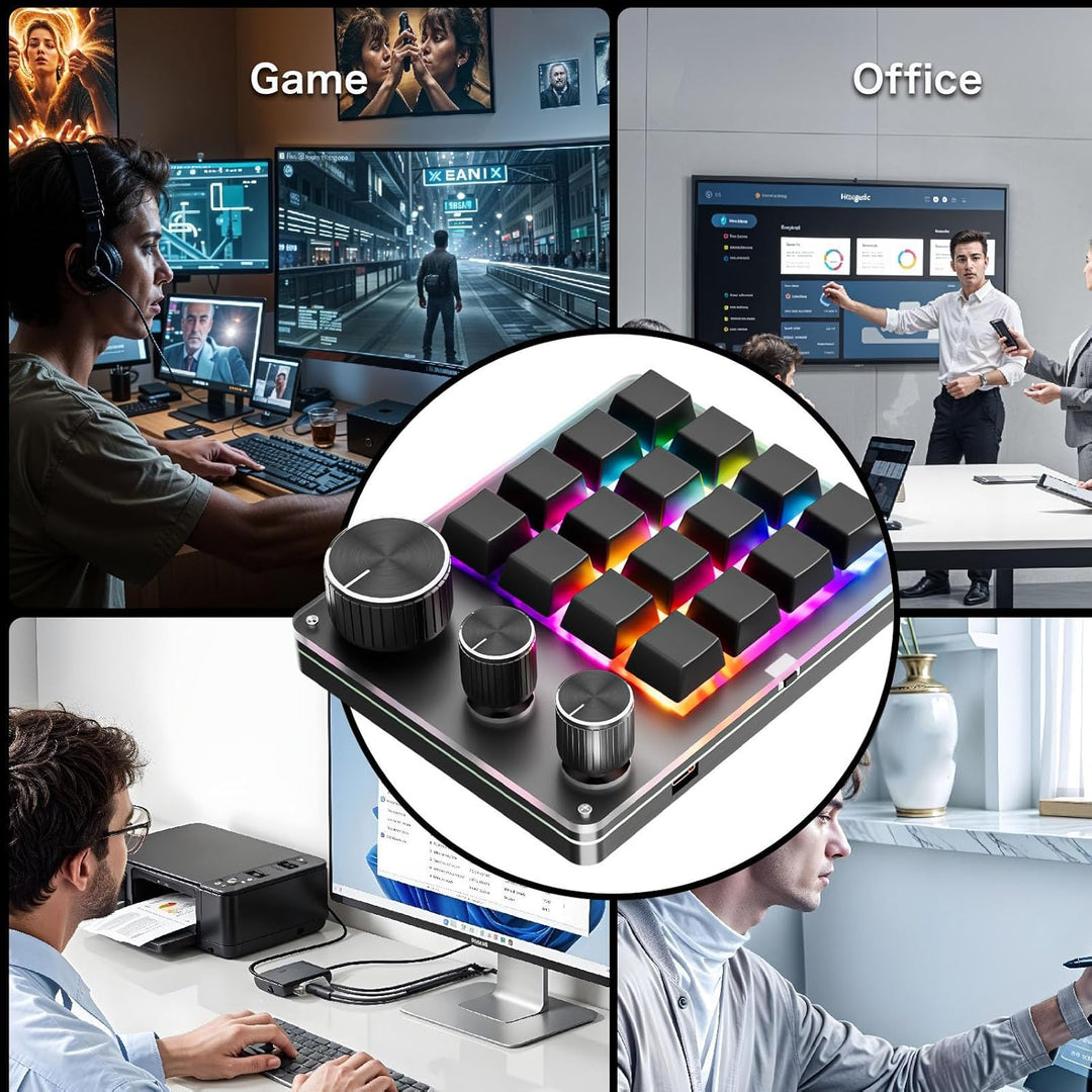 Denash Benutzer Definierte Mechanische Tastatur, Programmier Bares 16-Schlüssel-Macro-Pad mit 3 Knöp