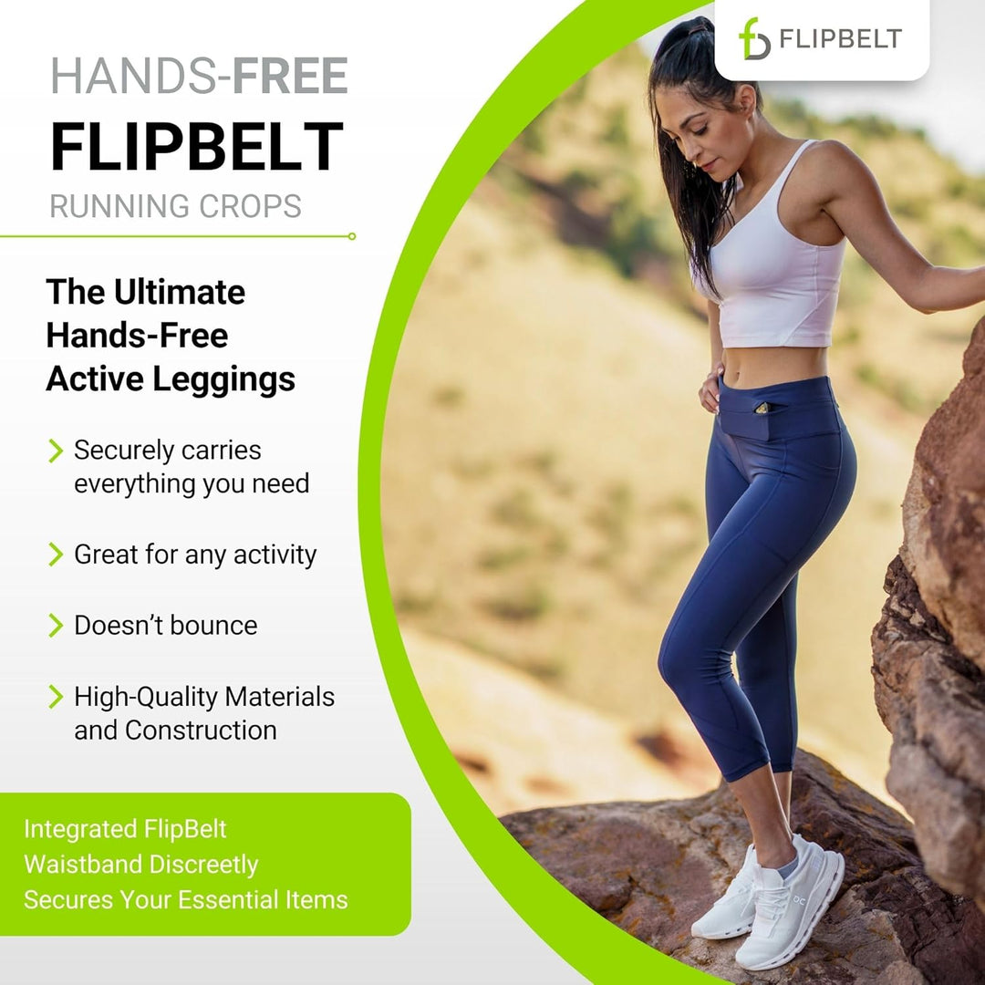 FlipBelt Cropped Pants for Running – Crops w/Built for Phone & Essentials Storage, USA Company XS Mi