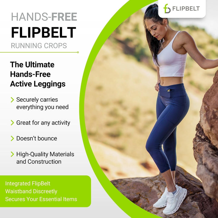FlipBelt Cropped Pants for Running – Crops w/Built for Phone &amp; Essentials Storage, USA Company XS Mi