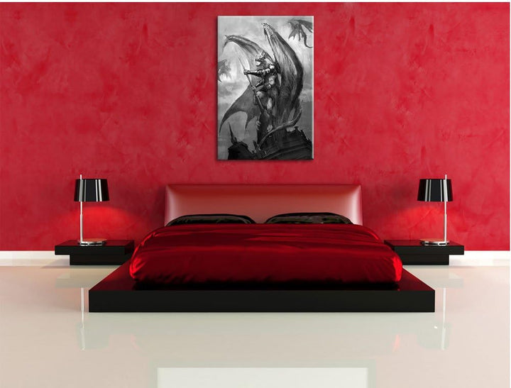 Pixxprint Drachenmann / 100x70cm Leinwandbild bespannt auf Holzrahmen/Wandbild Kunstdruck Dekoration