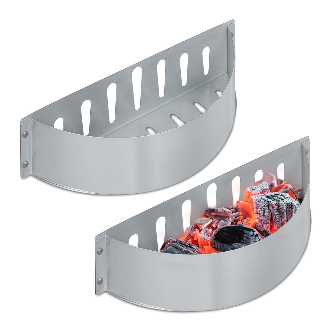 Relaxdays Kohlekorb 2er Set, HxBxT: 7 x 33 x 11,5 cm, direktes und indirektes Grillen, Stahl, Holzko
