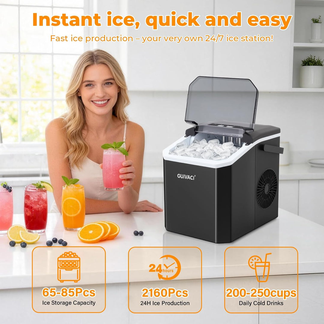 Eiswürfelmaschine mit Selbstreinigung – 9 Würfel in 6 Min, 12 kg/24h, 2 Grössen, tragbar mit Griff,
