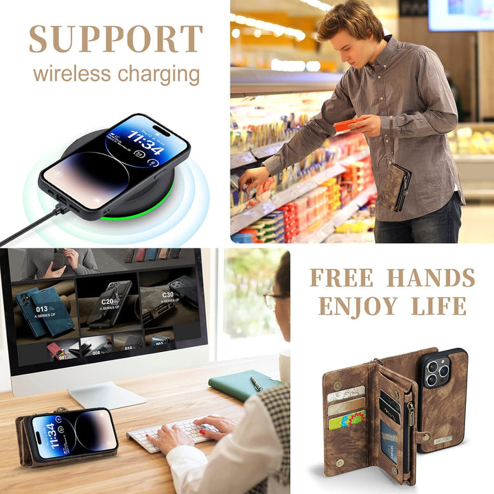 UFinetech iPhone 14 Pro Hülle, Flip Leder TPU Stossfest Kartenfach Tasche Handyhülle iPhone 14 Pro (