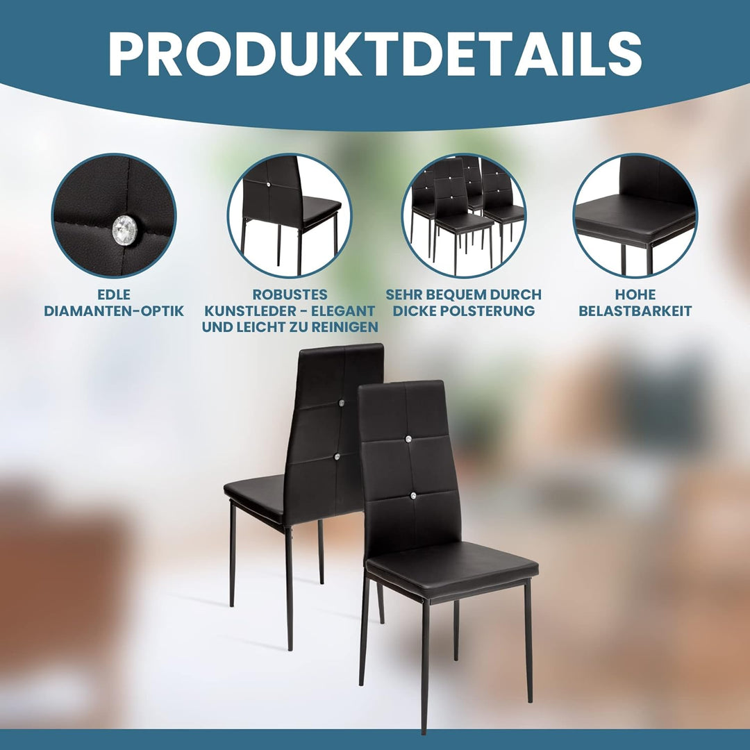 Albatros Esszimmerstühle 4er Set Diamond, Schwarz - Edler Diamant-Look, Kunstleder-Bezug, bequemer P