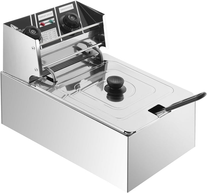 6L Elektrische Fritteuse mit Temperatureinstellung (50-200°C), 220V, 2.5KW, Edelstahl-Ölwanne, Europ