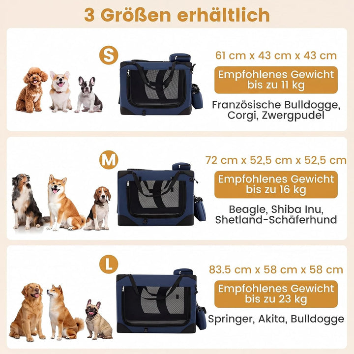 COSTWAY Hundebox Auto, Transportbox Hund faltbar (L-83,5 x 58 x 58 cm,Blau) | Hundetransportbox mit