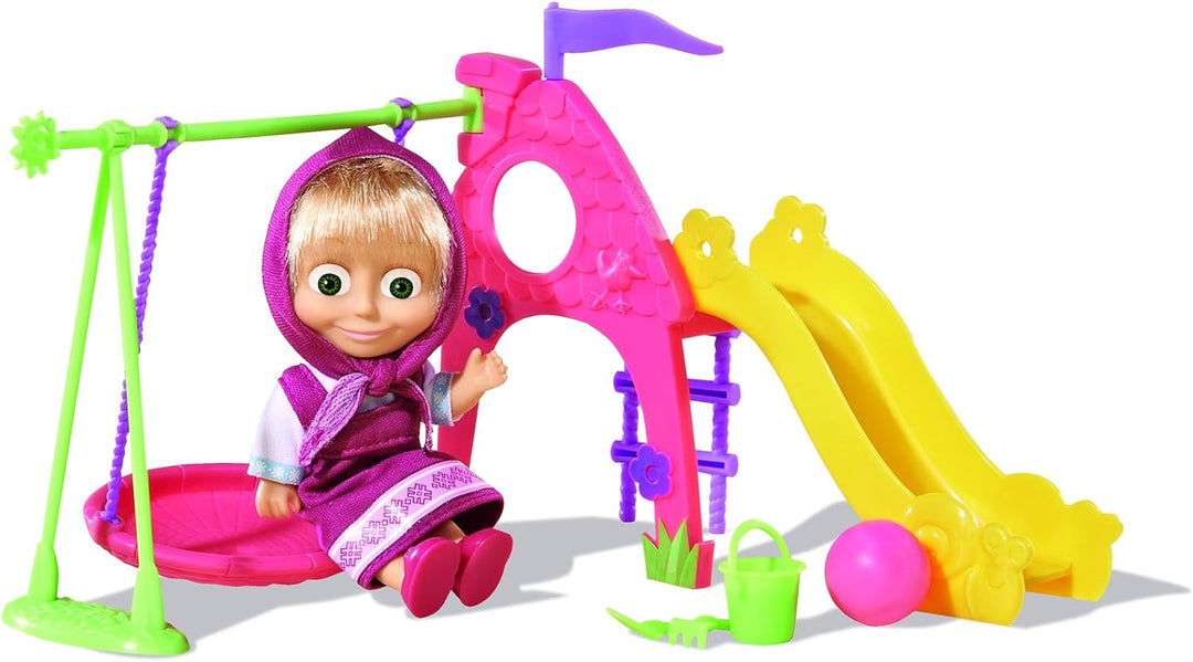 Simba 109301816 - Mascha und der Bär Mascha Puppe mit Spielplatz, Spielplatz