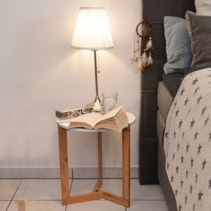 DuneDesign Nordic Style Beistelltisch - 40 x 45 cm Holz Tisch Rund - Couchtisch Nachttisch Weiss