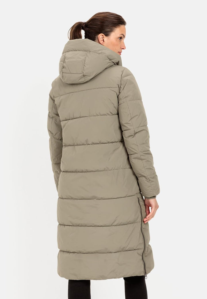 camel active Damen Langer Puffermantel aus recyceltem Polyester 38 Grün, 38 Grün