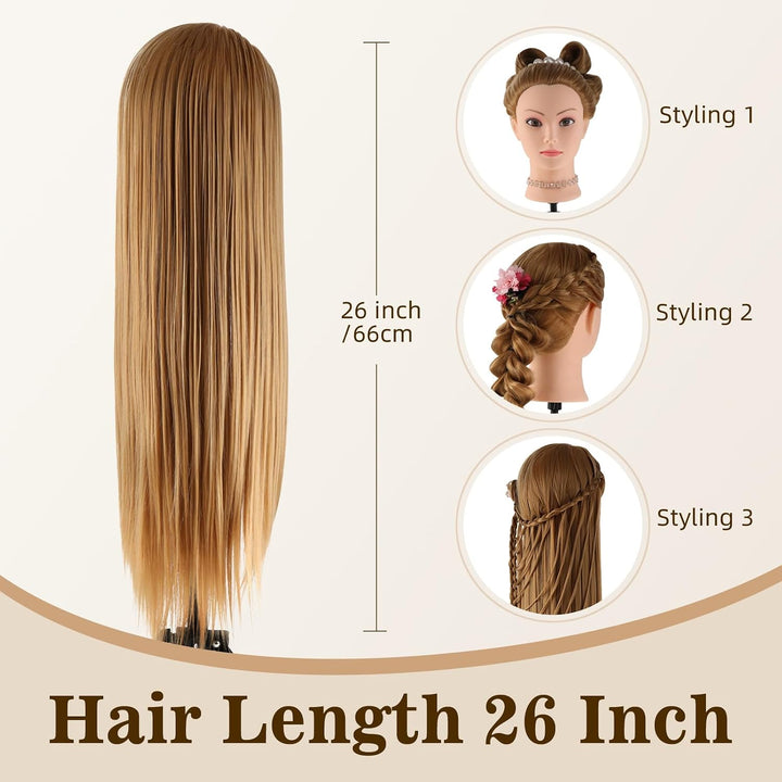 Frisierkopf 100% Synthetisches Haar übungskopf Friseur 26” Trainingsköpfe Puppenkopf Friseur Kopf Mi